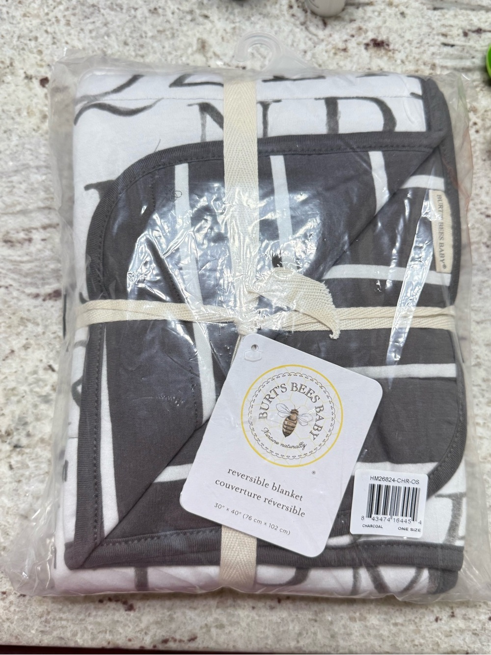 Burt's Bees Baby Reversible Charcoal and White Cotton Blanket